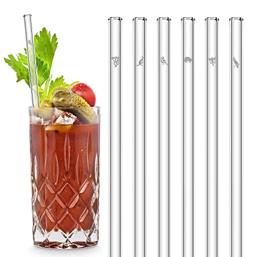 HALM Glasstrohhalme 6 Stück graviert: Australische Tiere Motive - Strohhalme 23 cm - Känguru, Panda, Papagei & Co - Stabil - Spülmaschinenfest - Made in Germany