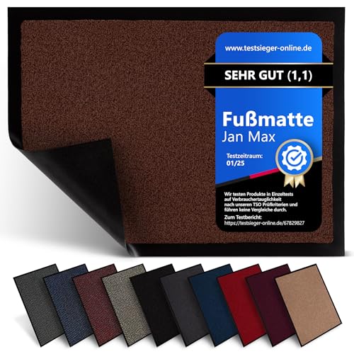 Jan Max Fußmatte, Hohe Saugfähigkeit, Sauberlaufmatte, Türmatte, rutschfest und Sicher, Einfache Reinigung, Qualität Schmutzfangmatte 60 x 90 cm Braun