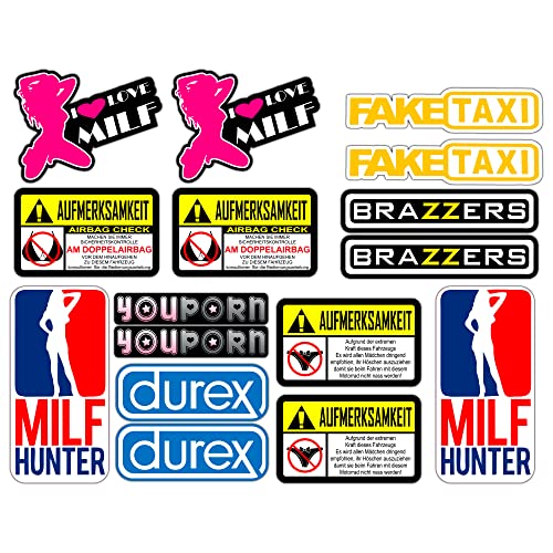 Lustige Motorrad Aufkleber Fun Tube Brazzers Youporn Faketaxi Fun Milf – 16-teiliges Set – Motocross Bike Mtb Computer Scooter glänzendes Vinyl berühmte Marken (Deutsch)