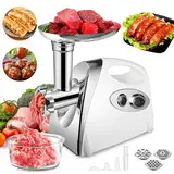 SINZUX Elektrischer Fleischwolf und Wurstmacher, 2800 W Fleischwolf und Wurststecker, Rotiert Vorwärts und Rückwärts, mit 3 Verschiedenen Schneidplatten, Wurst und Kubbe Set (Weiß)