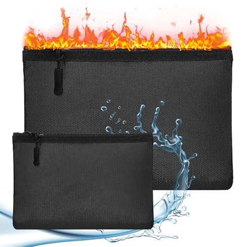 2Stks Feuerfeste Banktasche Set, 34.7x25cm Feuersichere Aktentasche, 20.3x14.2cm Feuer- und Wasserfeste Geldbeutel, Isolierte Geldtasche mit Reißverschluss, Fiberglas Geldtasche für Wertsachen