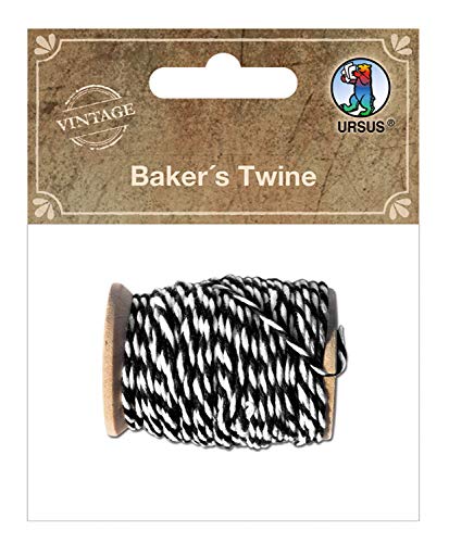 Ursus 40590001 - Bakers Twine, 10 m in schwarz/weiß, robustes Baumwollgarn auf einer Holzspule, für vielfältige Bastelarbeiten geeignet