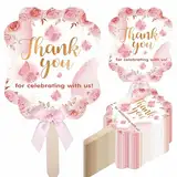 HugMiu 10 Stück Elegantes Blumen Muster Handheld Faltpapier Fans Rosa Schmetterling Papier Faltbare Fächer Leere Papier Hand ventilatoren mit Holzgriffen DIY Malerei Geburtstags Hochzeits Feier Dekor