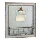 Stonebriar Rustic Galvanized Metal Magnetic Memo Board for Wall with Clip and Wire Basket