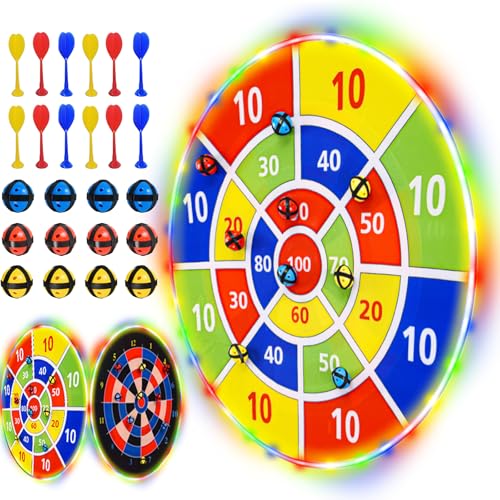 Dartscheibe Kinder - 29"/73cm mit 12 Klettbällen und 12 Klettdarts, Nikolaus Spielzeug für Kinder 4 5 6 7 8 9 10 Jahre Jungen (LED)
