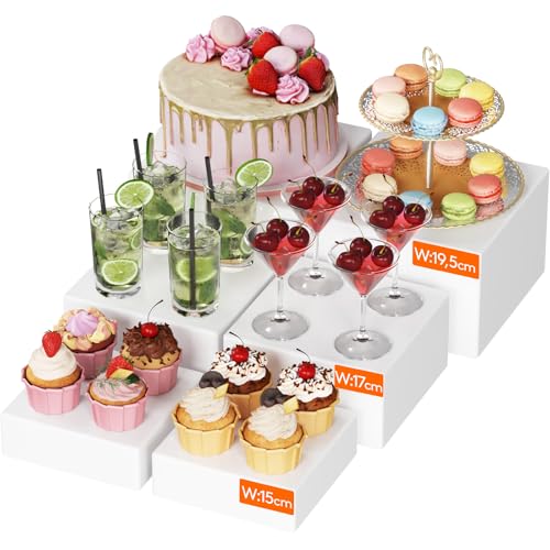 Lifewit 16/18/20 cm Tortenständer Buffet Erhöhungen, 6 Stk. Kunststoff Cake Stand, Podest Weiß mit Hohlen Böden für Kosmetika/Skulpturen, Display Ständer für Getränke/Torte bei Hochzeiten/Party/Buffet