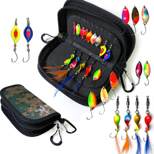 Spoons Forelle, 14x UV-Aktiv Forellenköder, Machilea Spoon Set mit Tasche, Blinker Twist Angelköder Forellen Köder 1.6g/2.5g/3g/3.5g/4g