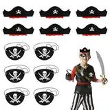 12 Stück Piraten Zubehör Set, 6 Piratenhut Kinder & Pirat Filz Augenklappe Kindergeburtstag Mitgebsel Piratenkapitän Hut Accessoires für Halloween Kindergeburtstag Maskerade Piratenparty Weihnachten