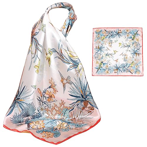 ZhaoCo 100% Natürliche Maulbeerseide Schal, 66x66cm / 26x26 Zoll Seidentuch Grafikdruck Klein Weich Quadratisch Seidenschal für Damen - 017