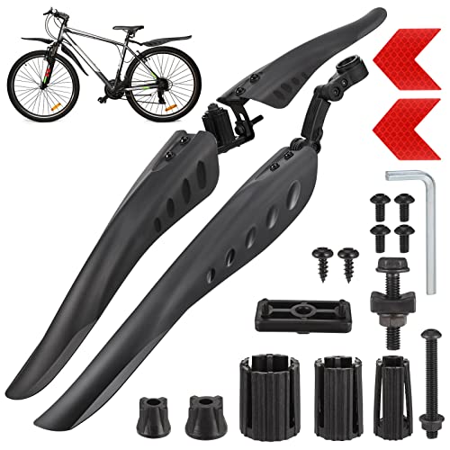 Hejo Fahrrad Schutzblech Set, Universal Schutzbleche Mountainbike mit 2 Roten Reflektoren Aufkleber Sticker, Einstellbar Vorne Hinten Mudguard Schutz für 24-29 Zoll MTB Rennrad