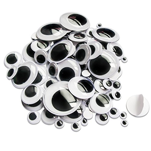 TOAOB 100 Stück Selbstklebend Wackelaugen Runde Schwarz Weiß 6mm bis 35mm Kunststoff Augen für Scrapbooking Kunsthandwerk Zubehör