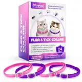 Zecken-Flohband Katze, Zeckenhalsband für Katze Flohhalsband für Katzen 4Pcs, 24 Monate lang wirksamer Schutz, verstellbar, wasserdicht(Rosa&Lila)