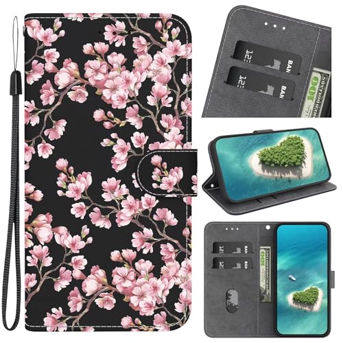 Rnrieyta Miagon Kickstand Flip PU Leder Schutzhülle für Samsung Galaxy A35 5G,Niedlich Muster Hülle Brieftasche Case Cover Ständer mit Kartenfächer,Rosa Blume