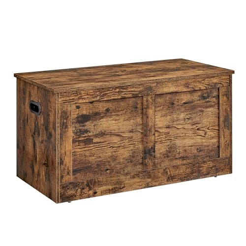 VASAGLE Storage Chest, Storage Bench, Blanket Box with 2 Safety Hinges, Shoe Storage Bench, Barn Style, 40 x 80 x 46.5 cm, for Hallway, Bedroom, Living Room, Rustic Brown LSB064K01