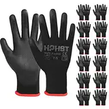 HPHST PU Besichtet Arbeitshandschuhe, 12 Paar Arbeit Handschuhe für Herren und Damen Rutschfeste Montagehandschuhe Gartenhandschuhe mit PU-Beschichtung für Bauarbeiter Mechaniker, Schwarz (X-Large)