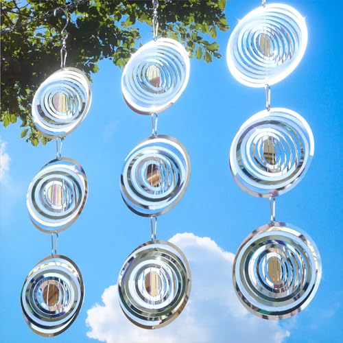 Reflektierende Taubenabwehr runden,3D Windspiel aus Edelstahl zur Vogelabwehr,Deko für Balkon, Garten & Teich, Effektive Tauben- und Schwalbenabwehr, Wetterfest & langlebig,Dekoratives Windspiel gegen
