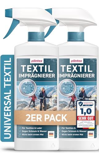 PLINTEX® 2x580ml Textil Imprägnierspray | für Funkionstextilien ohne Baumwollanteil, Leder und Schuhe | Nano Membran Imprägnierung | Dermatologisch getestet & atmungsaktiv