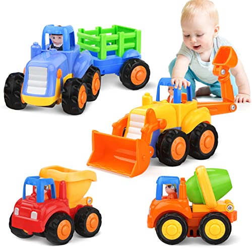 Kaybolge Baby Spielzeugauto Spielsachen Baufahrzeuge für Kinder 1 2 3 Jahre Spielzeug Auto für Kinder 12 18 Monate, Autos Spiele 4 in 1 Satz - Traktor, Bulldozer, Kipper, Zementmische