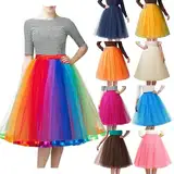 Tüllrock Regenbogen Tüllrock Damen Lang 50Er Rockabilly Petticoat Unterrock Für Karneval Partykleid Elastisch 3 Lagig Tüll Ballett Tütü Rock Tanzkleid Ballkleid Abendkleid Ballettrock Retro Cosplay