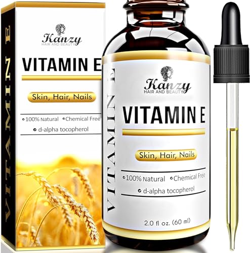 Kanzy Vitamin E Öl Bio Tropfen für Kosmetik 60ml 100% Natürliches d-Alpha-tocopherol, Anti-Falten, Anti Aging, Reines Vitamin E Öl Gegen Falten aller Art, Gesicht, Nagel und Haare