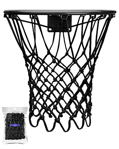 XXXYYY Schwarzes Basketballnetz für den Außenbereich, strapazierfähig, 2022, professionelle On-Court-Qualität [195 g], Allwetter-Anti-Peitsche, 12 Schlaufen
