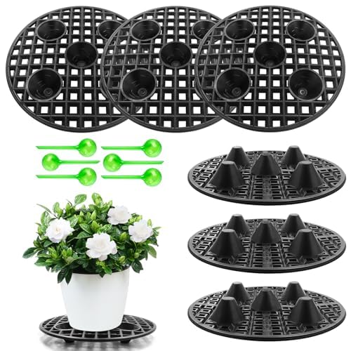 GZLFH 6 Stk Drainagegitter, Kunststoff Blumentopf Mesh Pads 20cm mit 6 Stk Bewässerungsmaschine, Gitter Rund Blumentopf für Lnnen-Balkon Outdoor Garten