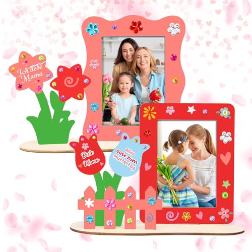 DKINY 4pcs Blumengarten Holzfotorahmen für Kinder DIY Blumen Bilderrahmen aus Holz zum Basteln und Bemalen Frühling Holzbastelset und Fotos ankleben Geschenk für Junge Mädchen Geburtstag Einschulung