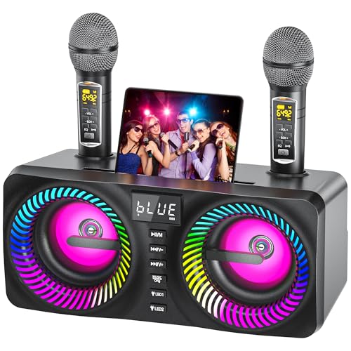 Musyvocay Tragbare Karaoke-System, Vielseitiges 30W PA-Anlage mit 2 Drahtlosen UHF-Mikrofonen und Wiederaufladbaren Steckplätzen, Komplette Karaoke Maschine für Freunde zu Hause