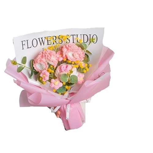 UALXPAO Gehäkelter gewebter Blumenstrauß, gewebte Rose, Strickblume, Hochzeitsgeschenkartikel for Gäste, Heimdekoration Handgefertigte Gestrickte(A5 35x32cm)
