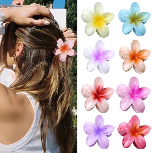 Kunststoff Blumen Haarklammer Groß 8 Stück, Kavya Flower Hair Clip Mehrfarbige Acryl Haarspange Blume Haarspangen Damen Rutschfest Haarklammern Elegante Hair Accessories für Frauen Mädchen