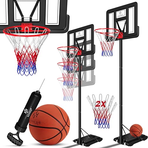 KESSER® Basketballkorb Outdoor mit Ständer & Rollen Inkl. 2x Netze, Basketball & Pumpe | Basketballanlage Höhenverstellbare Korbhöhe 230 bis 305 cm Basketballständer Korbanlage für Erwachsene & Kinder
