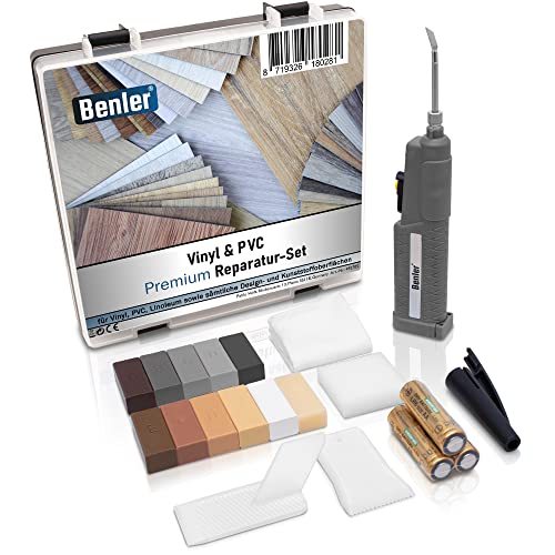 BENLER NEU! - PVC Vinyl und Kunststoff Reparaturset - für Kunststoffoberflächen wie Vinylboden, PVC Bodenbelag & Arbeitsplatte - Laminat Parkett Holz Optik grau - Hartwachs Holzkitt Reparatur