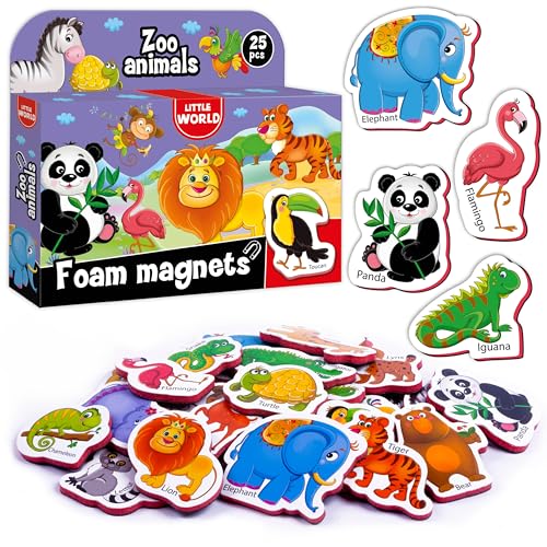 Little World 25 Magnete Kinder für Magnettafel - Kühlschrankmagnete Kinder - Magneten Kinder Spielzeug - Magnete Kinder Kühlschrank - Magnete Tiere ab 1 Jahr - Kinder Magnete