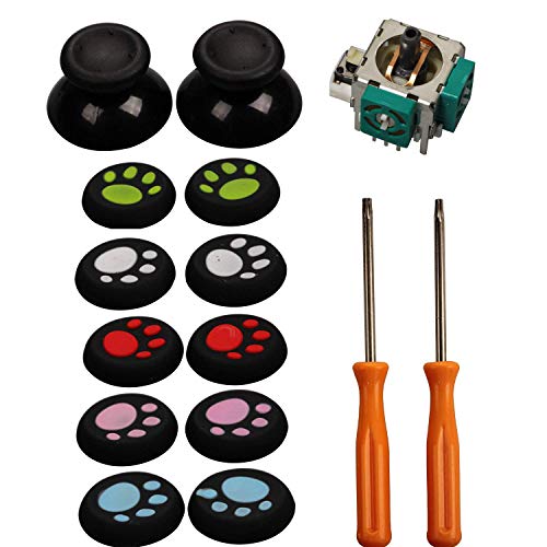 Timorn 3D-Joystick Wireless Controller Rocker 3D-Thumb-Stick Griffkappe Abdeckung+Katzenpfote Art-Silikon-Abdeckung+T8 Torx-Schraubendreher T10 Torx-Schraubendreher für PS2 PS4 PS3 XBOX360 Xbox One