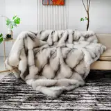 inchgrass Kunst-Nerz-Fell-Decke Luxus-Felldecke Sofa Flauschige Decke – Superwarme Elegante gemütliche Kuscheldecken für Couch, Sessel und Bett, waschbare Plüschdecken 190x150 cm Beige Wohndecke