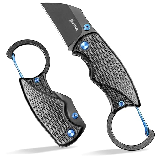 NedFoss OWL Klappmesser, 3.7cm D2 Stahl mini Taschenmesser mit Aluminiumgriff, Einhandmesser mit Liner Lock, Schlüsselanhänger Messer mit Karabiner, EDC Messer für Alltag, Sammlung & Geschenk