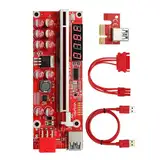 YBBOTT Riser-Pcie-Karte, 1X auf 16X Adapter VER013 PRO mit Temperaturkontrollanzeige und LED, 10 Solid-State-Kondensatoren - Ethernet Mining GPU (1 Packung)