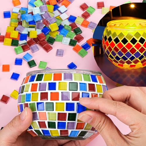 Glasmosaik-Kerzenhalter-Kit, Kreatives DIY Mosaik Glas Bastelset für Kinder Erwachsene, Mosaiksteine Bunt Teelichthalter für Zuhause, Beleuchtung, Dekoration, Handgemachte Kunstwerk Kinder Geschenke