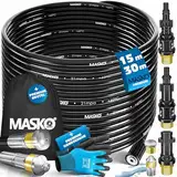 MASKO® Rohrreinigungsschlauch Set Abflussreiniger 15m, 200 bar inkl. Tasche 3 Adapter 2 Düsen + rotierend kompatibel mit Kärcher k2-k7 LAVOR Hochdruckreiniger universal Rohrreinigungsset