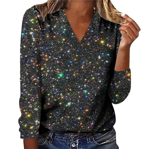 Duohropke Glitzer Oberteile Damen Frühling und Herbst Hemd Elegant Langarm Party Pulli Glitzerbluse Modern Casual mit Glitzer Shirt Große Größen Langarm Tunika Festliche Blusen