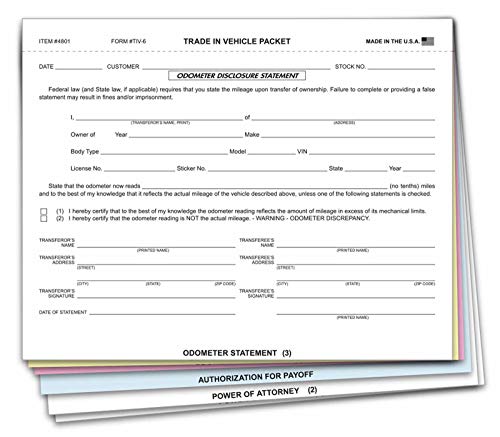 Trade in Vehicle Paket – 6-teiliges Kombinationsformular (100 Stück)