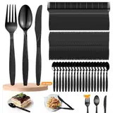 90 Stück Plastikbesteck Schwarz Set, 30 Plastikgabeln, Plastikmesser und PlastikLöffel Party Besteck Plastik Schwarz und Robustem Bestecksets für Familienfeiern, Outdoor Dinner
