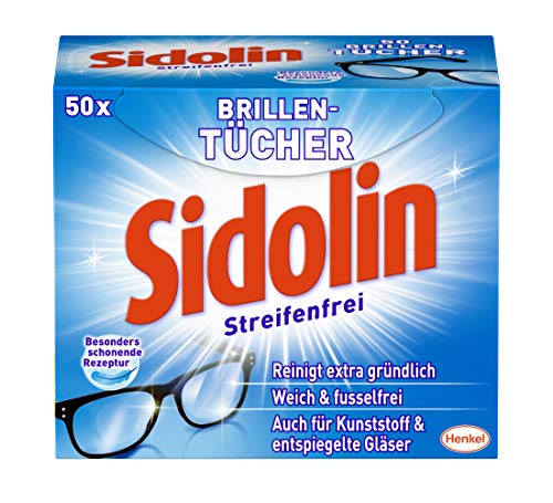 Sidolin Brillenputztücher (50 Stück), feuchte Reinigungstücher für Brillen, Displays, Bildschirme, reinigen mühelos und fusselfrei, optimal für unterwegs