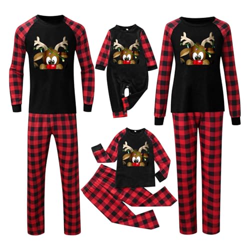 weihnachtspyjama Mann Weihnachten Familie Set: Damen Herren Kinder Baby Pärchen Einteiler Jumpsuit Weihnachtsjumpsuit Schlafanzug Familien Weihnachtspyjamas Set(Black,6 Months)