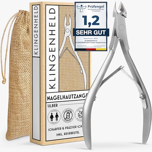 KLINGENHELD® Präzise Nagelhautzange - Sehr leichtgängig & extra scharf - inkl. Reisebeutel aus Baumwolle 100% plastikfrei & nachhaltig - Nagelhautschere, Nagelhautschneider