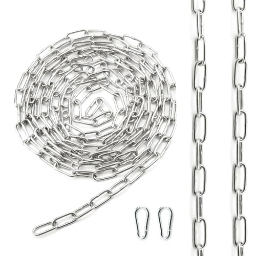 Ziamzra Kette Edelstahl Stahlkette 3,5M 2,5mm Edelstahlkette Meterware Hänge Sicherheits Spulen Gliederkette Rundstahlkette Kette mit Karabiner für Hundekette Schaukeln Ketten Ankerkette Hängesessel