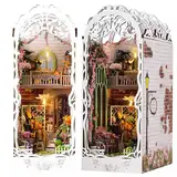 KBIBCK DIY Book Nook Kit, DIY Gartenhaus Miniatur, 3D Puzzle Buchstützen aus Holz, DIY Miniatur Haus mit LED Leuchten und Möbeln, Puppenhäuser Miniatur Haus Kit Modellbausätze für Erwachsene zum Bauen