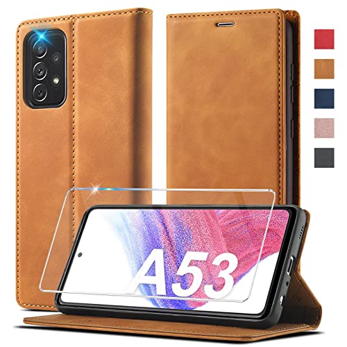 2023 Upgraded A53 Handyhülle für Samsung Galaxy A53 Hülle Leder[mit A53 Schutzfolie][Premium Leder]für Samsung A53 5G Hülle Klappbar Flip Case Cover 360 Stoßfeste Schutzhülle für Samsung Galaxy A53 5G