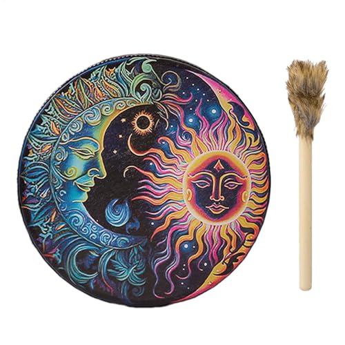 Schamanentrommel, 25cm Handgemachte Schamanische Trommel mit Trommelstock, Spirituelle Musik Trommel Erwachsene Handtrommel Rahmentrommel für Entspannung, Meditation, Heimdekoration, Geschenk