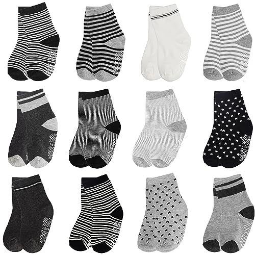 ELUTONG Stoppersocken Kinder 12 Paar Kleinkind Jungen ABS Rutschfeste Socken Antirutsch Socken Kinder Antirutsch Kinder Socken für 3-5 Jahre Jungen und Mädchen